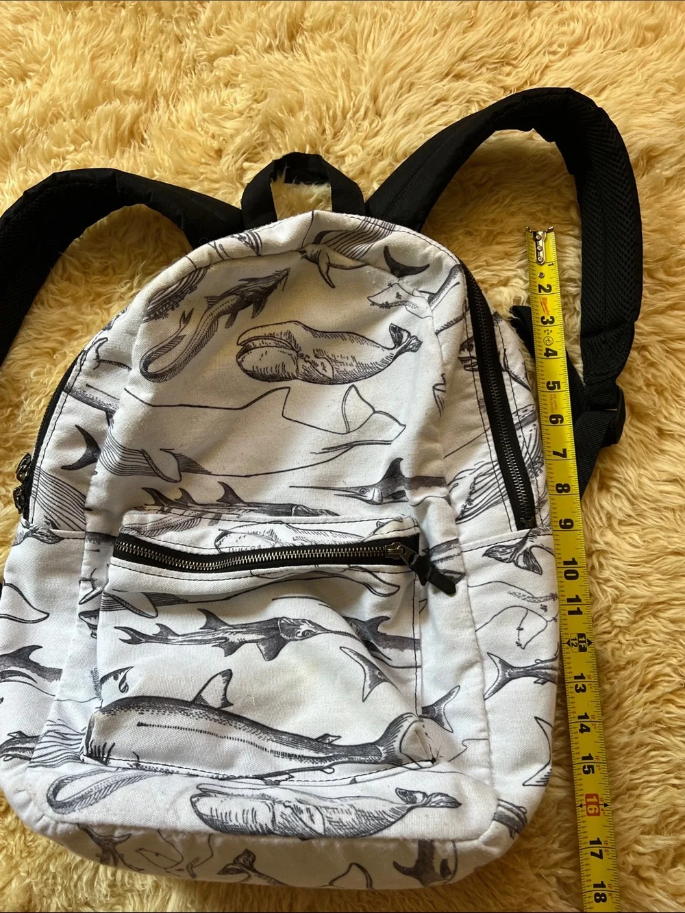 Whale Print Mini Backpack in White and Black - Women